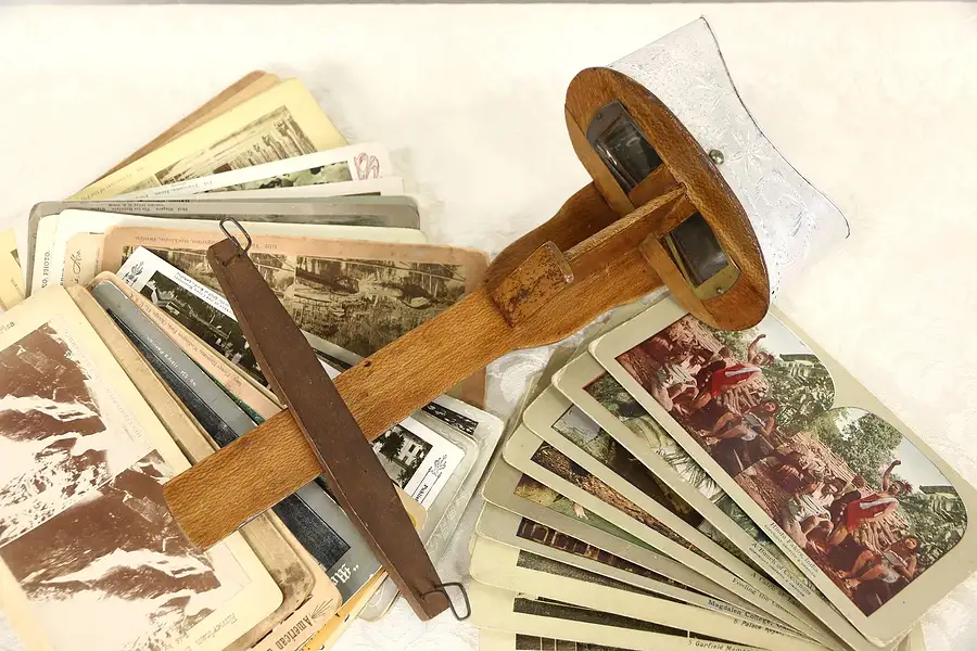 Main image of Stereoscope or Stereopticon 1890's Antique Viewer & 40 Cards