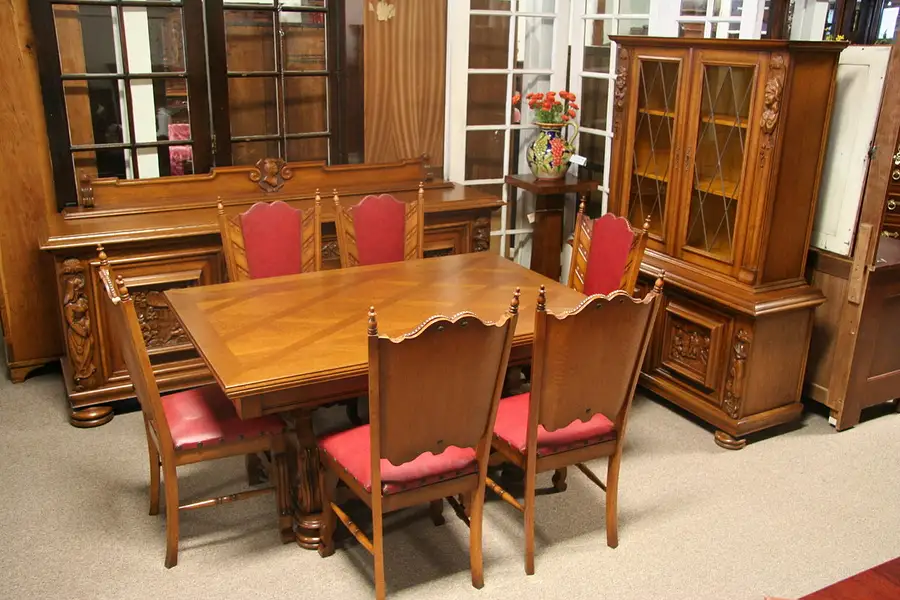 Main image of Renaissance 9 Pc. Oak Dining Set, Carved Figures