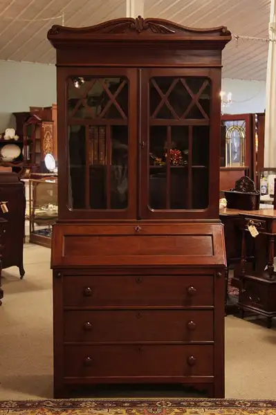 Main image of Victorian Secretary Desk, Bookcase Top, Glass Doors