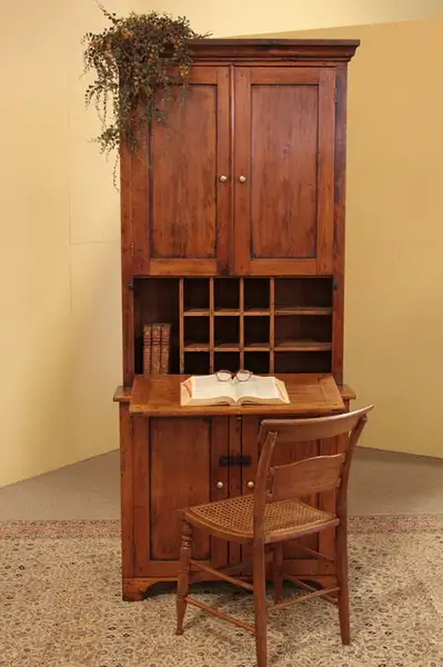 Main image of Country Pine Antique Secretary Desk, Bookcase Top