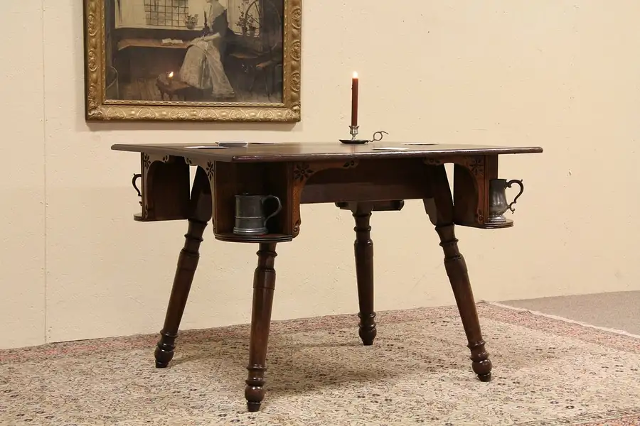 Main image of Eastlake Oak Antique 1890 Tavern or Pub Game Table