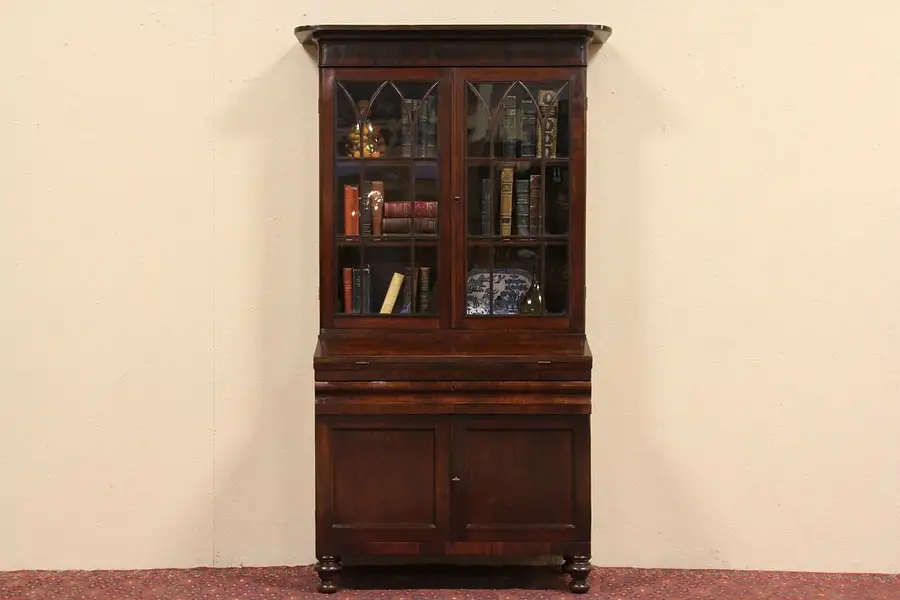 Main image of Empire 1830's Secretary Desk, Gothic Arch Glass Doors