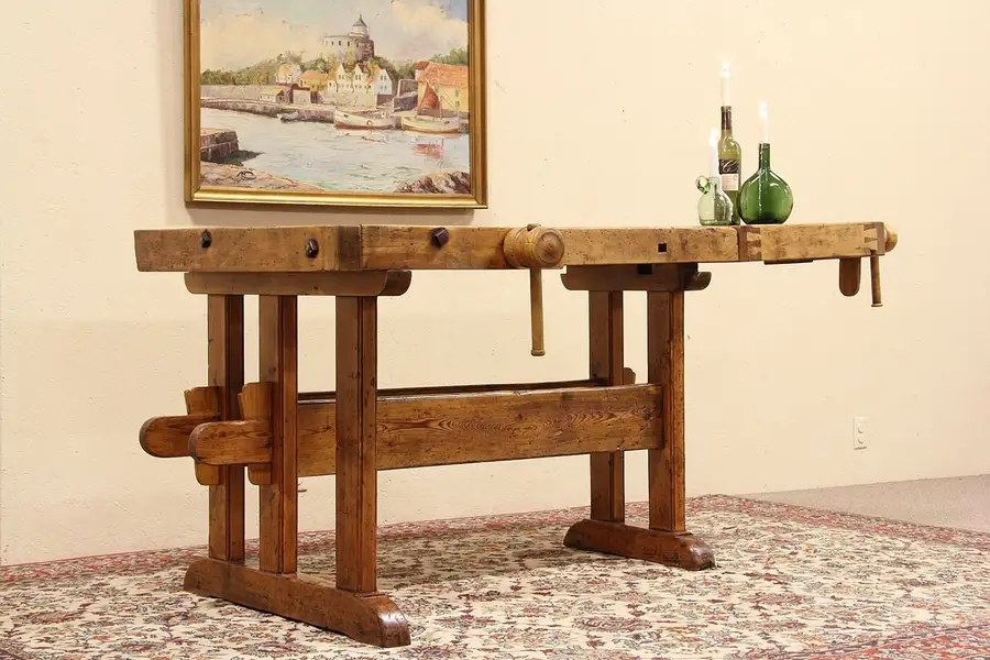 Main image of Country Woodworker or Carpenter Workbench, Kitchen Island