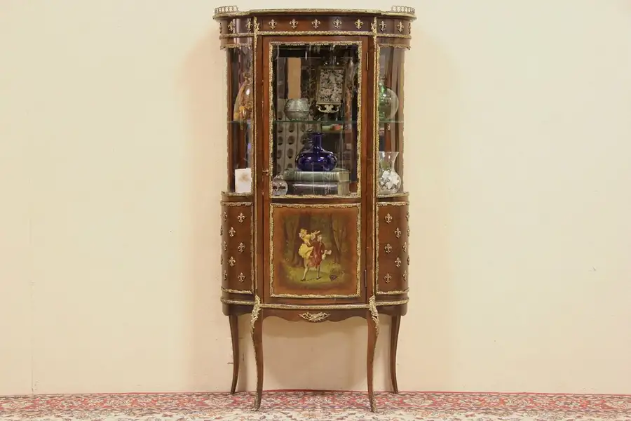 Main image of French 1930 Curved Glass Vitrine or Curio Display Cabinet