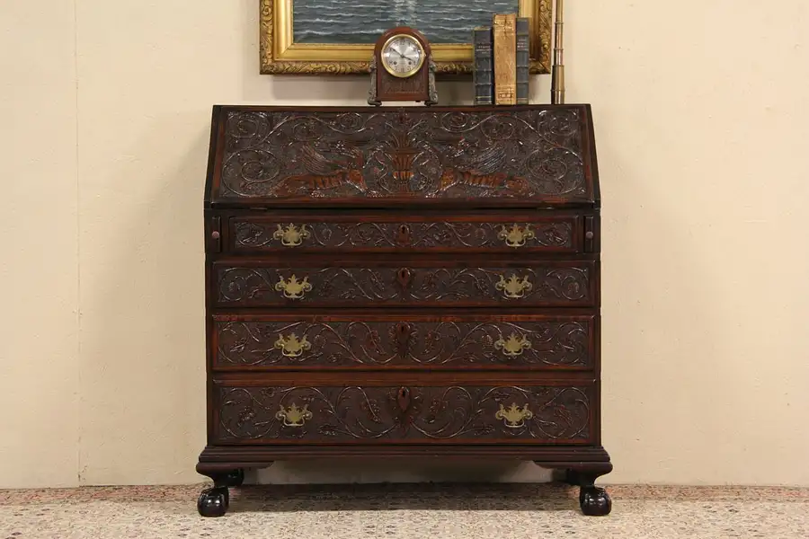 Main image of 1895 Antique Secretary Desk, Carved Griffins