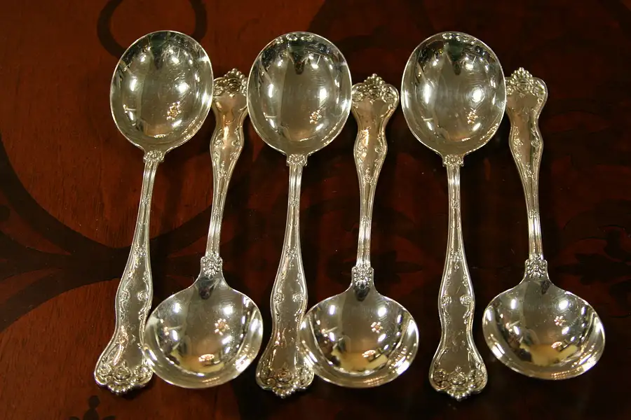 Main image of Set of 6 Victorian Smith Sterling Silver Soup Spoons