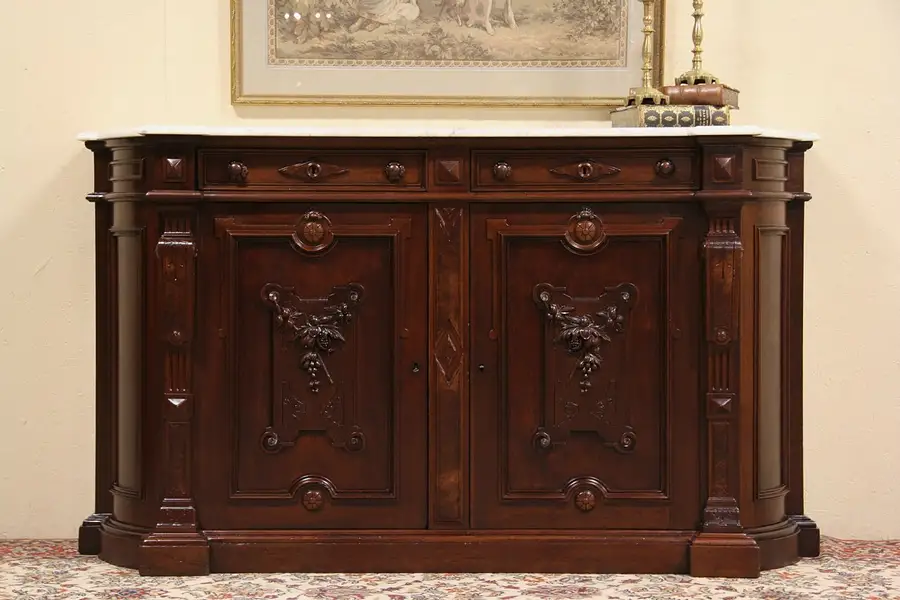 Main image of Victorian Renaissance 1875 Marble Top Sideboard, Server or Buffet