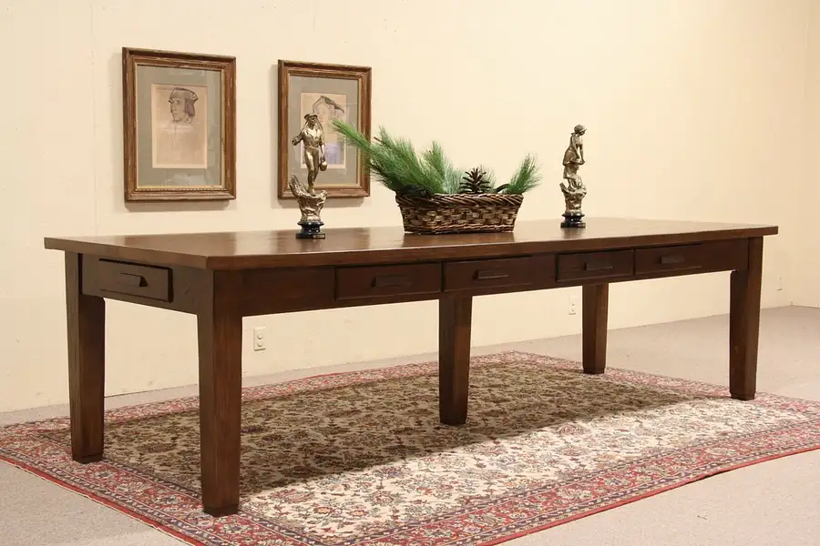 Main image of Arts & Crafts Mission Oak 10 Drawer 10' Library, Conference or Dining Table