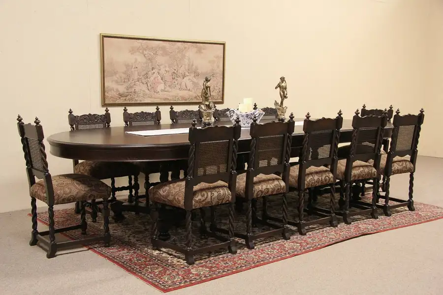 Main image of Berkey & Gay 1910 Antique Oak Dining Set, 12 Chairs, 12' Table