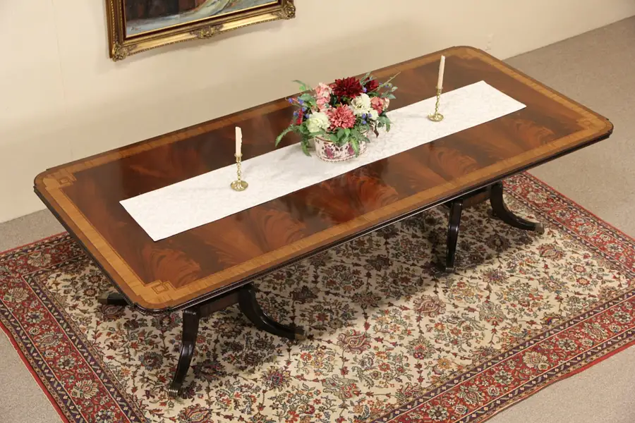 Main image of Maitland Smith Signed Banded Mahogany Dining Table & Leaf
