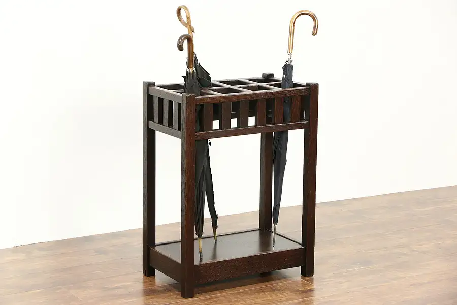 Main image of Arts & Crafts Mission Oak Antique 1905 Craftsman Cane & Umbrella Holder