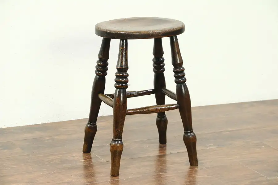 Main image of Stool, Hand Carved Elm Late 1700's Antique