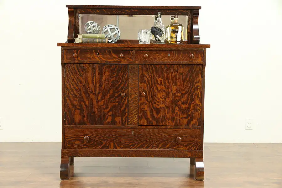 Main image of Quarter Sawn Oak Antique Sideboard, Server or Buffet, Beveled Mirror