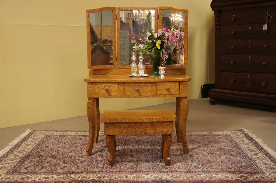 Main image of Folk Art Birdseye Maple Dressing Table or Vanity