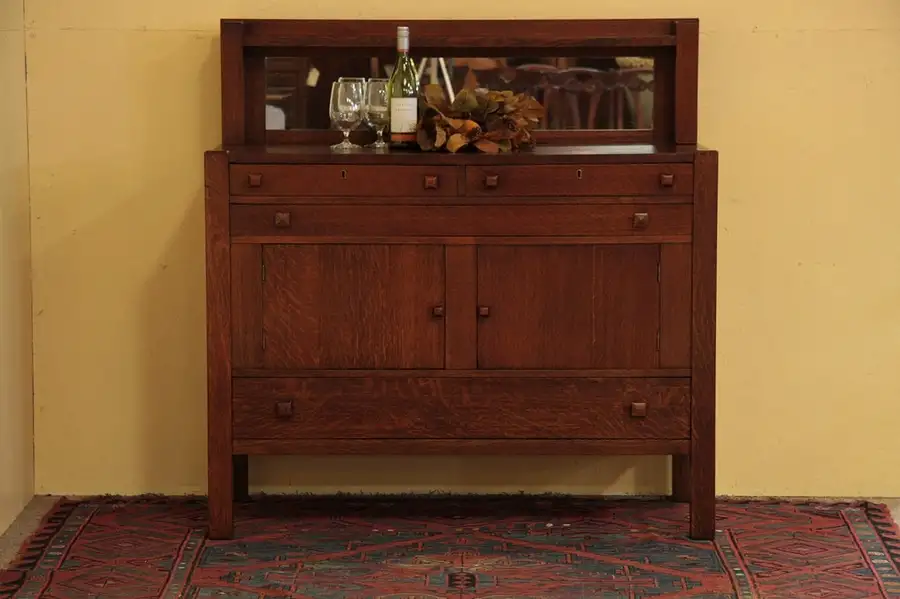 Main image of Arts & Crafts Mission Oak Antique Sideboard Buffet
