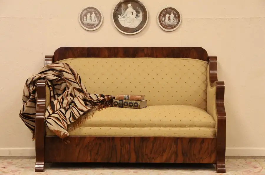 Main image of Empire or Biedermeier Burl Settee or Sofa