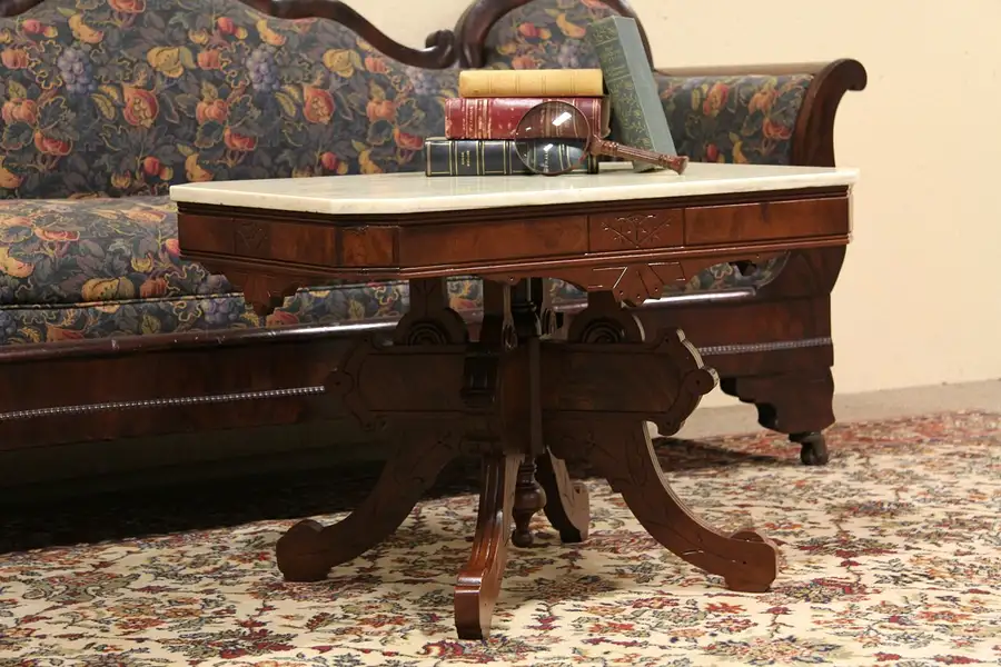 Main image of Victorian Eastlake Marble Top Coffee Table
