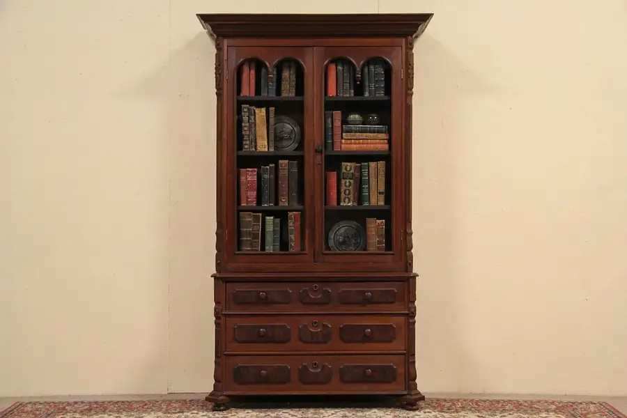 Main image of Victorian 1870 Antique Child Size Walnut Desk & Bookcase