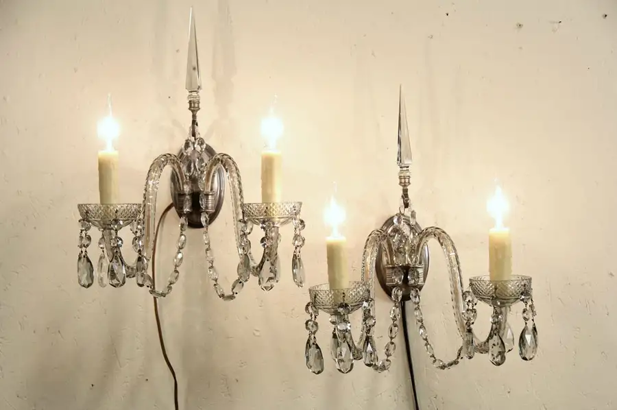 Main image of Pair 1920's Smoke Crystal Antique Wall Sconce Lights