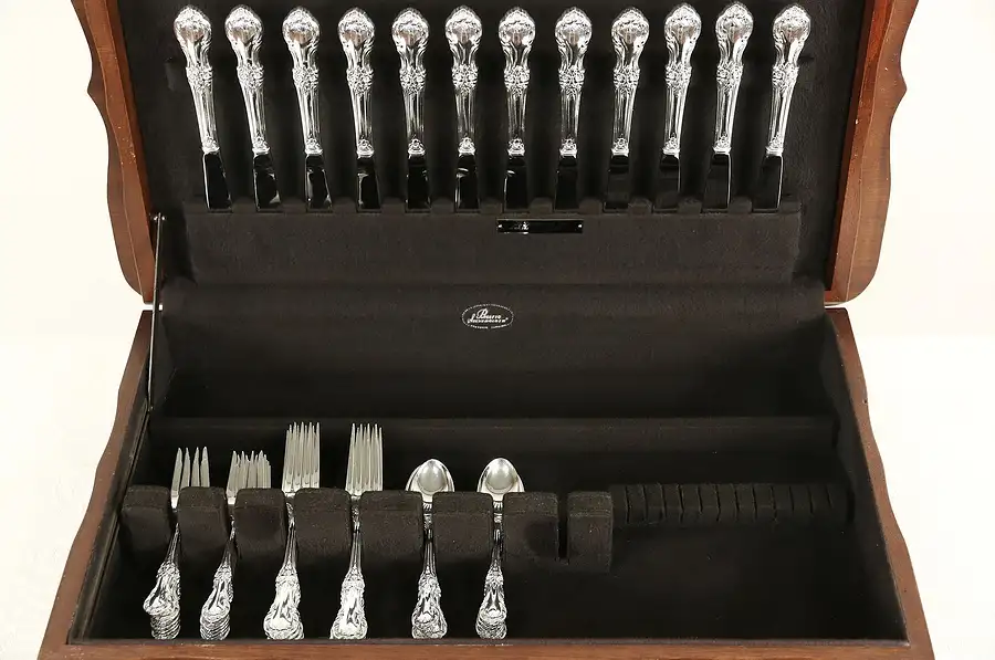 Main image of Wild Rose Sterling Silver by International, 4 Pc. Place Set for 12 & Chest 48 Pc