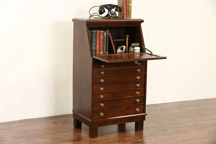Main image of Walnut 1895 Antique Spool or Collector Cabinet & Desk, Jewelry Chest