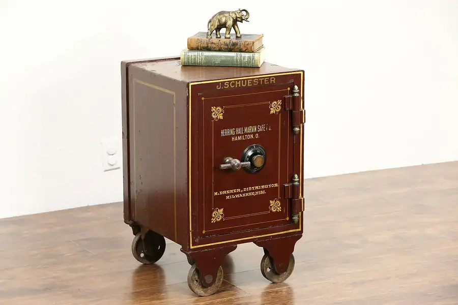 Main image of Red Victorian Antique 1890 Combination Iron Safe, All Original, Herring of Ohio