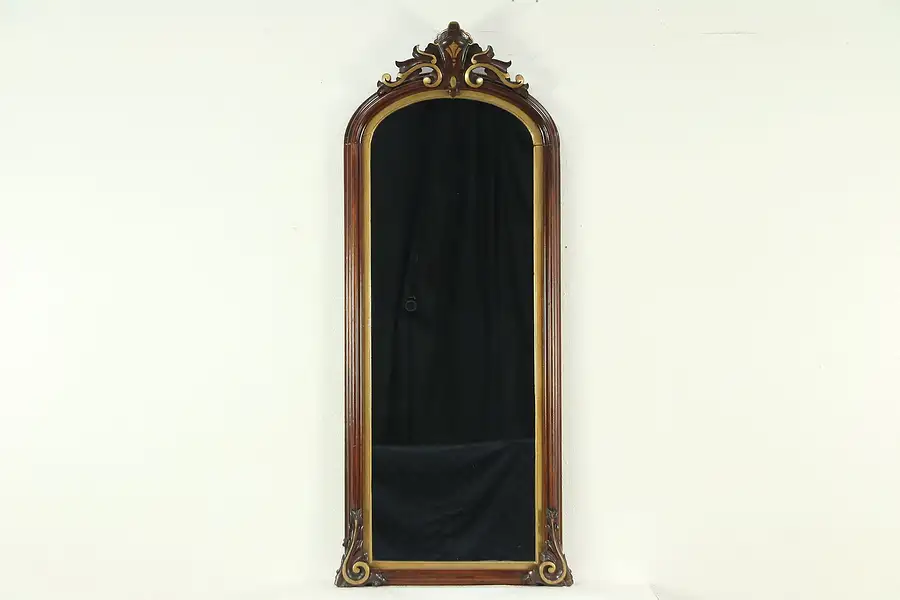 Main image of Victorian Antique 1860's Hand Carved Walnut Hall Mirror