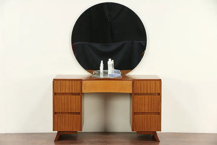 Main image of Midcentury Modern Desk or Vanity & Mirror, 1960 Vintage Curly Maple RWay