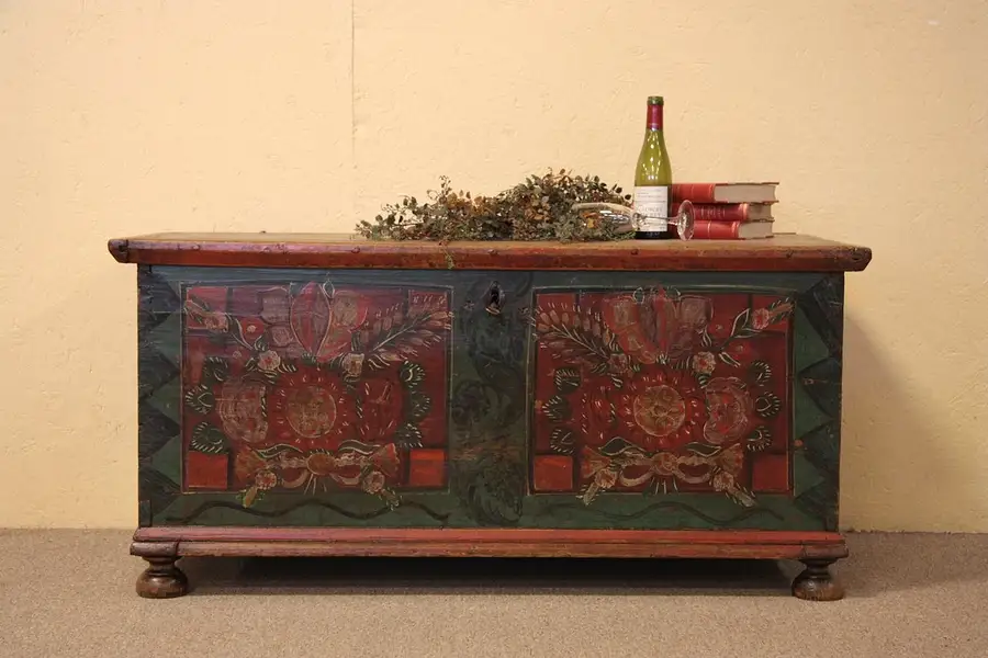 Main image of Rosemaling Painted Pine Trunk or Chest
