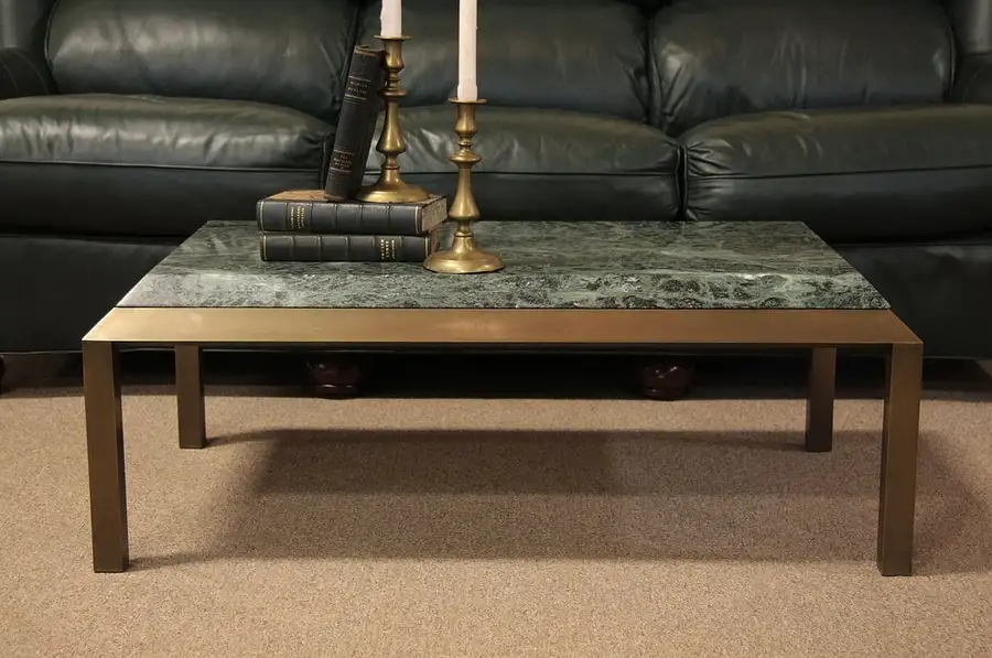 Main image of Burnished Brass & Green Marble Coffee Table