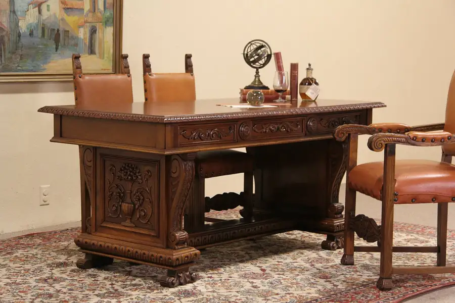 Main image of Italian 1915 Antique Library Desk or Writing Table