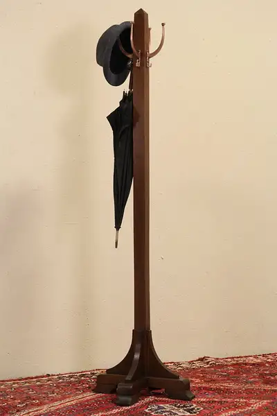 Main image of Arts & Crafts Mission Oak 1900 Antique Hat Tree or Coat Hall Stand