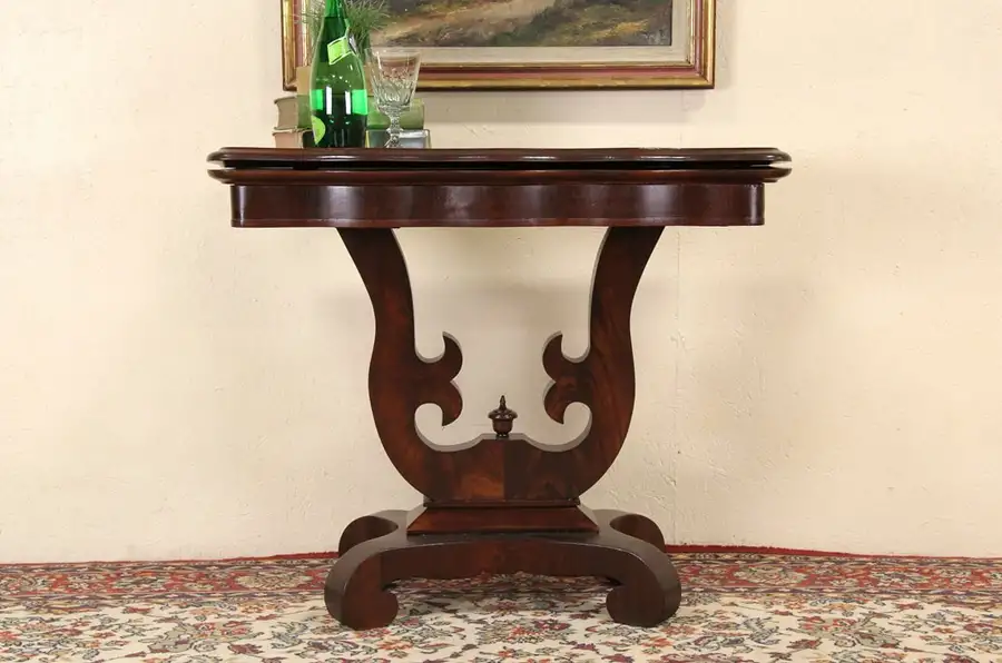 Main image of Empire 1830's Antique Lyre Base Console & Game Table