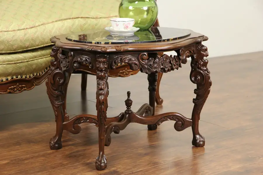 Main image of Coffee, Cocktail or Chairside Table, Carved Gargoyles & Black Marble