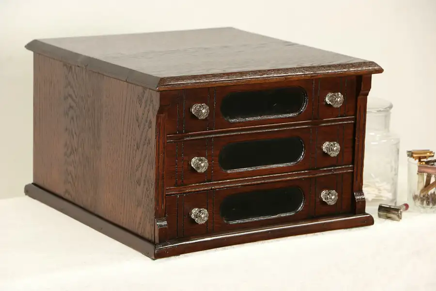 Main image of Goff's Braid 1890's Antique Oak Spool Cabinet or Jewelry Chest