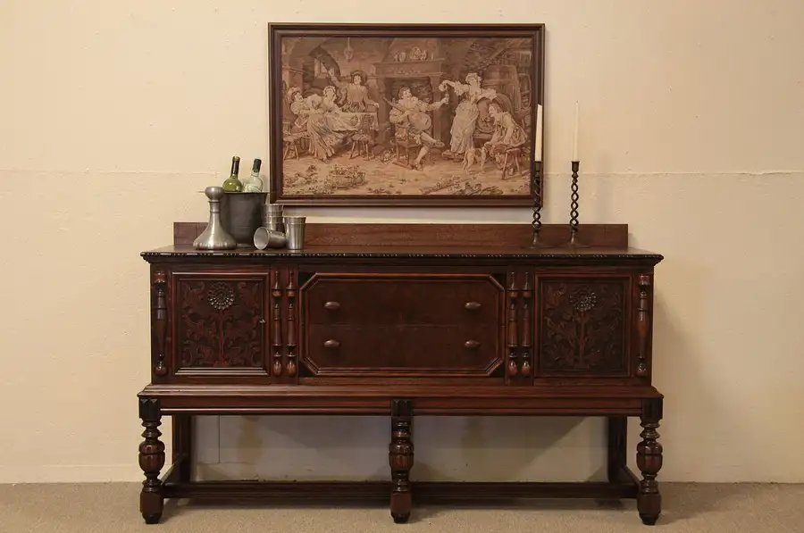 Main image of Carved Oak Antique Sideboard Buffet, Berkey & Gay