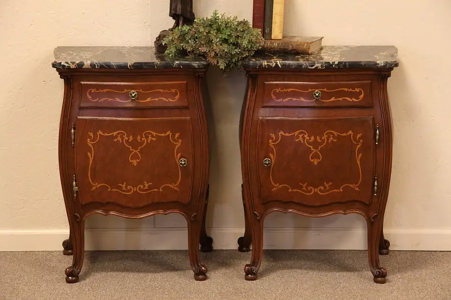 Main image of Bedside Tables or Nightstands with Inlay Marble Tops