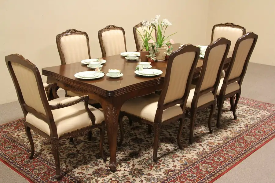 Main image of Set of 8 Country French Leather Trouvailles Dining Chairs and Refectory Table