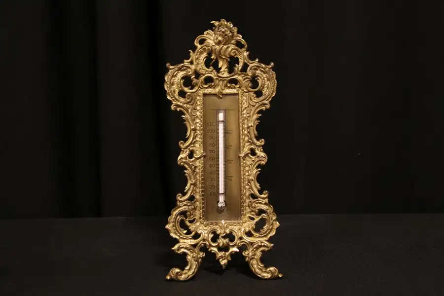 Main image of Bradley & Hubbard 1890 Antique Thermometer in Filigree Easel