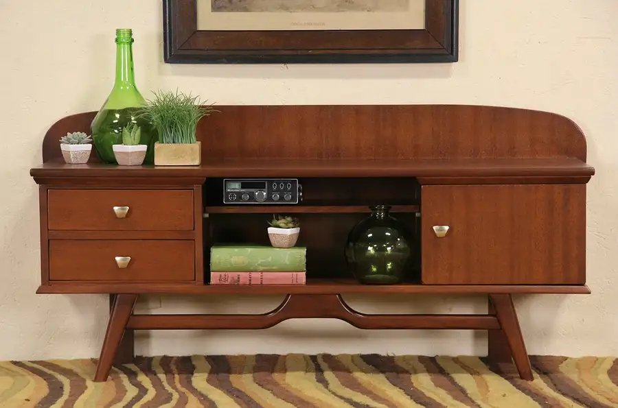 Main image of Midcentury Modern TV Console Cabinet or Bench, 1950's Vintage