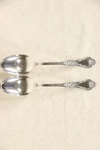 Main image of Wild Rose Pair of Sterling Silver Serving Spoons, Signed International #2