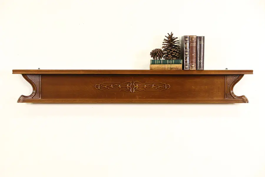 Main image of Dutch Architectural Salvage 1930 Vintage 71" Oak Wall Shelf