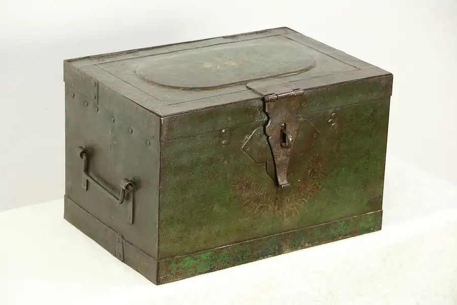 Main image of Victorian 1850's Antique Iron Railroad Strong Box, Treasure Chest or Safe