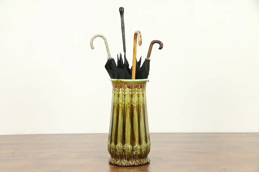 Main image of Arts & Crafts Antique Hand Painted Ceramic Cane & Umbrella Stand