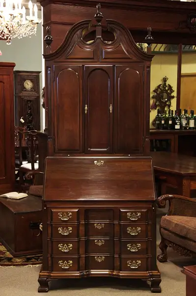 Main image of Maddox Cherry Blockfront Secretary Desk Bookcase Top