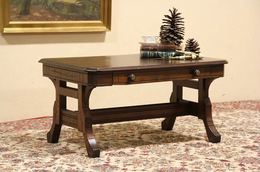 Main image of Victorian Eastlake Coffee Table from 1880 Library Table
