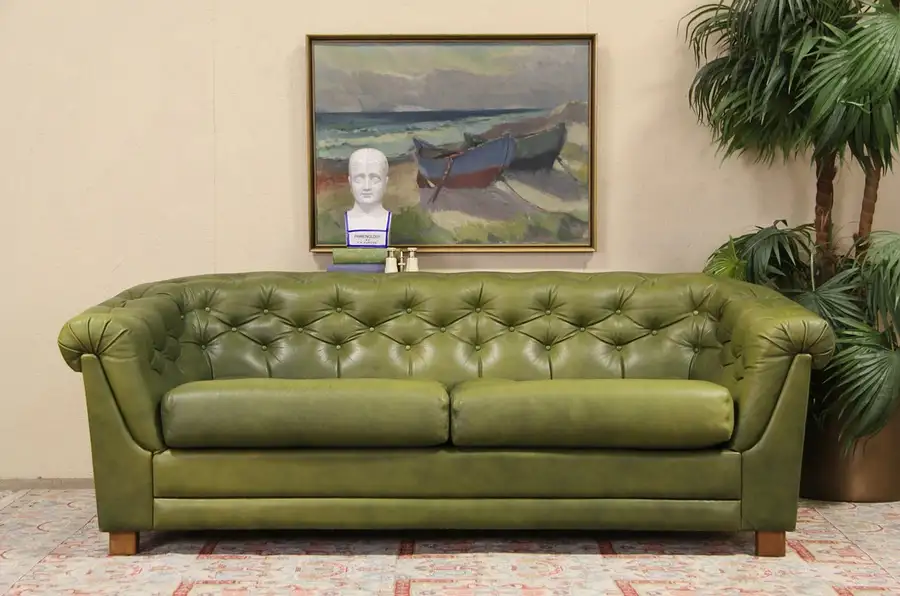 Main image of Chesterfield Tufted Leather Vintage Scandinavian Sofa