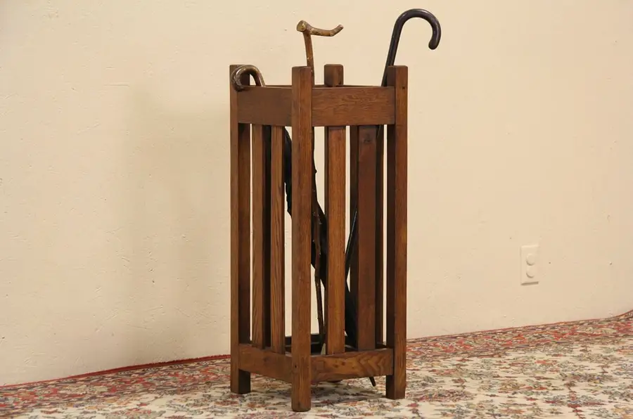 Main image of Arts & Crafts Mission Oak 1905 Umbrella Holder Cane Stand