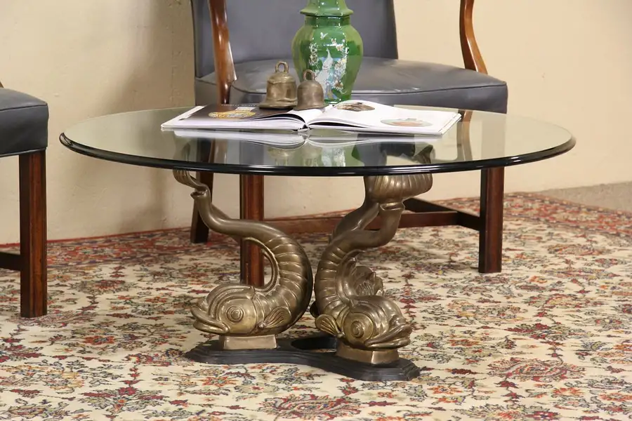 Main image of Maitland Smith unsigned Bronze Koi Fish & Glass Coffee or Cocktail Table