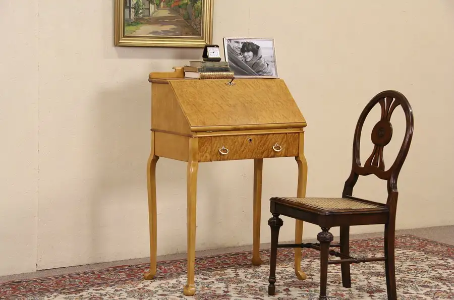 Main image of Birdseye Curly Maple Antique 1910 Secretary Desk
